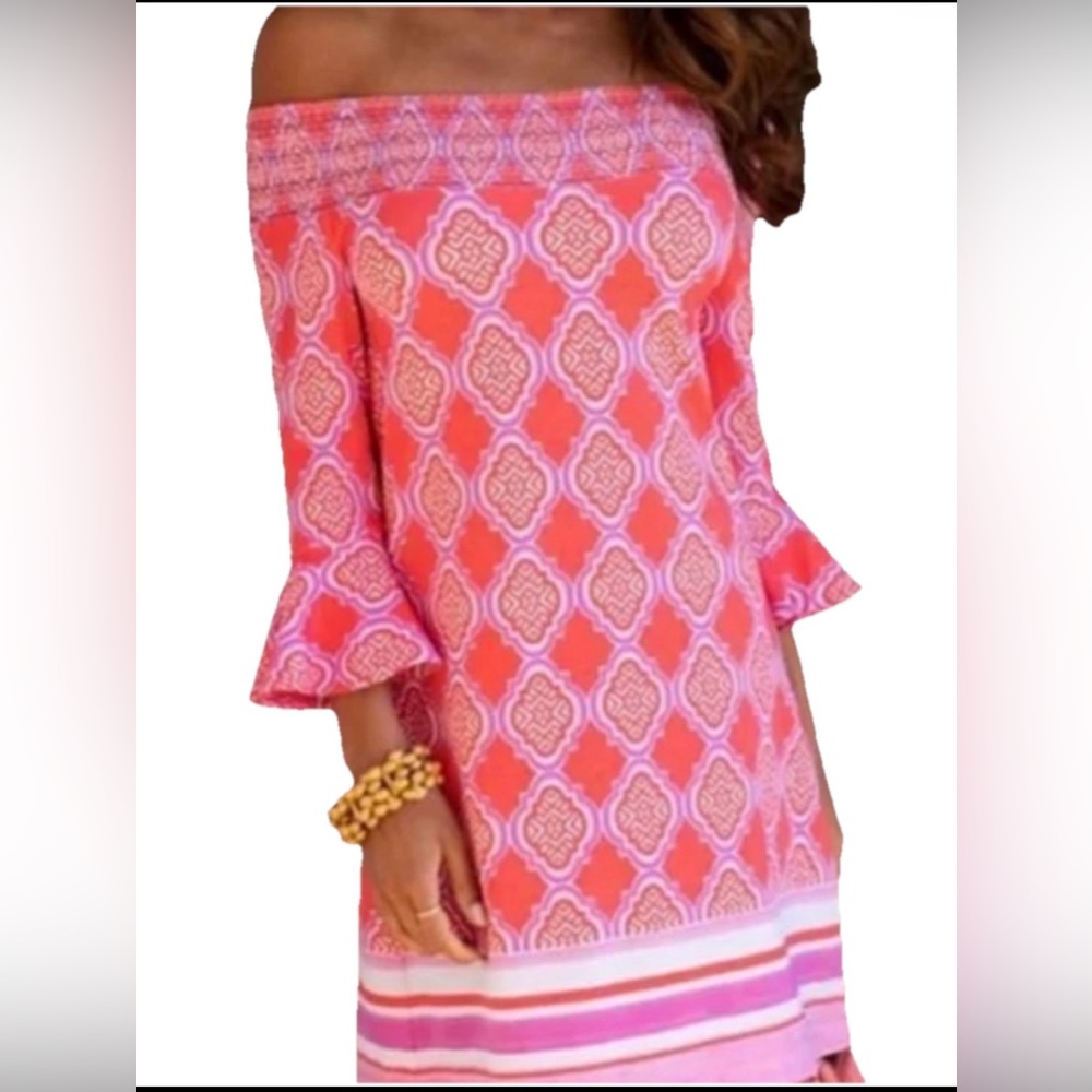 Cabana Life Off-Shoulder coral Patterned Dress summer size XS UV protection